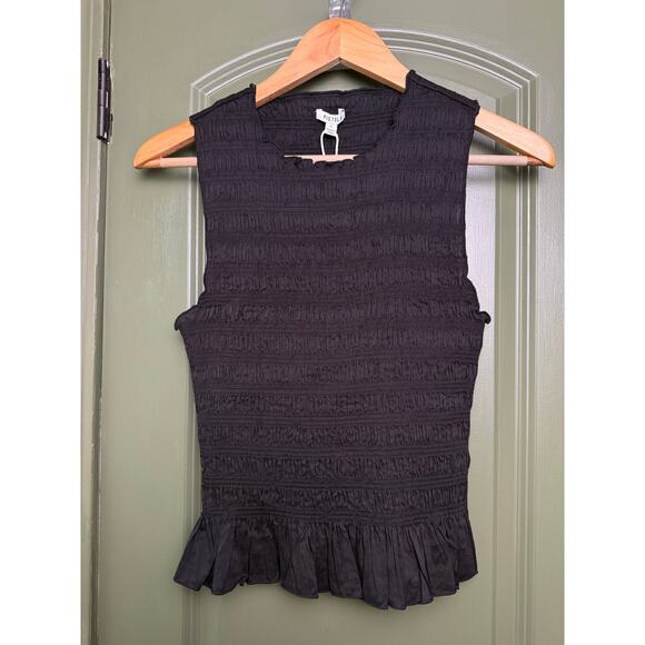pistola Tops - NWT Pistola Phoebe Crew Neck Ruffle Hem Smocked Sleeveless Tank Top Black Small